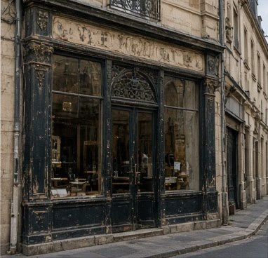 Devanture de commerce ancienne en bois peint